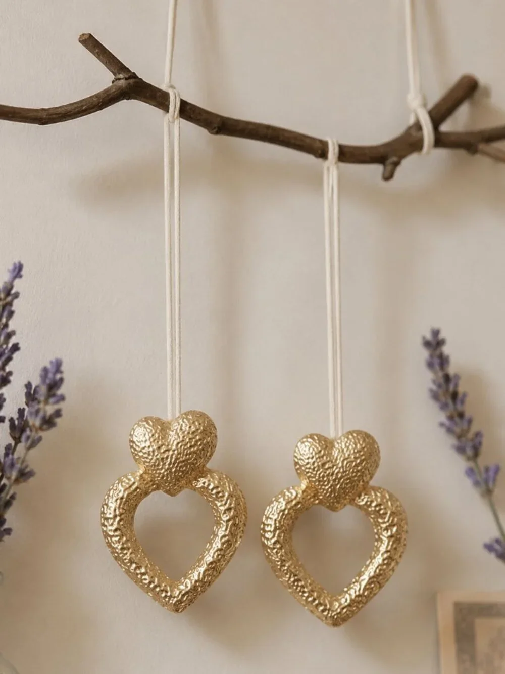 18K Gold Plated SS Coquette Mob Wife Double Heart Hammered Statement Studs 1.9in